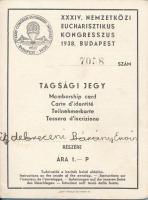 1938 XXXIV. Nemzetközi Eucharisztikus Kongresszus tagsági jegye, belsejében kis térképpel, ülőhelybérlettel