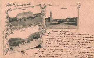 1898 Érsekújvár, Nove Zamky; Szálloda, Kossuth tér, városház; kiadja Mayer fényképész / hotel, square, town hall, floral (EK)