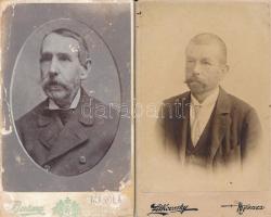 cca 1900 2 db férfi portré, Barna Hugó és Zitkovszky miskolci műtermeiből, 10,5×6,5 cm
