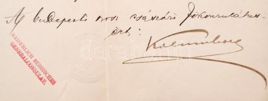 1910 A Budapesti Orosz Konzulátus által kiadott igazolvány izraelita szűcs részére / 1910 Docuemnt i...