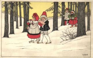 Children in the winter woods, M. Munk Nr. 551 s: Pauli Ebner (EK)