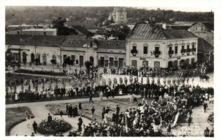 1940 Zilah, Zalau; bevonulás, Éder üzlete / entry of the Hungarian troops, shop 'vissza' So. Stpl