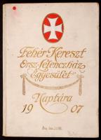 1907 Fehér Kereszt Orsz. Lelenczház Egyesület naptára. dombornyomott egészvászon kötésben. Dárday Aladár könyvkötészetéből. Benne pl. az országos vásárok jegyzékével.