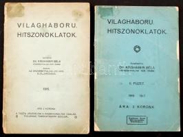 Krishaber Béla (pesterzsébeti rabbi): Világháború. Hitszónoklatok. I-II. Kiadja az Erzsébetfalvai Izr. Hitközség Elöljárósága. Erzsébetfalva 1915-1917. Kaufman Dezső. Szélein sérült karton kötésben. 63p. + 63p.