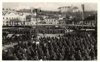 1938 Léva, Levice; bevonulás, tábori mise a Kossuth téren / entry of the Hungarian troops, field mass, vissza So. Stpl