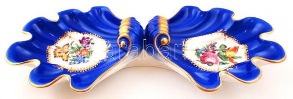 Herendi virág mintás kínáló, kézzel festett, jelzett (koronás 1940), hibátlan, h:45 cm, m:8 cm