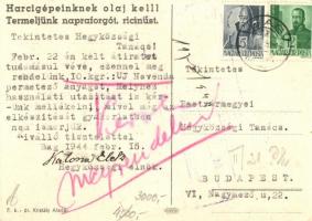 Harcigépeinknek olaj kell! Termeljünk napraforgót, ricinust. / WWII military propaganda, grain oil f...