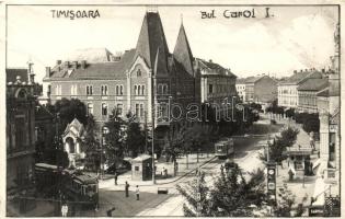 Temesvár, Timisoara; I. Károly körút, villamos / boulevard, tram, photo (EK)