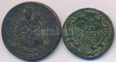 1763S 1kr Cu + 1765. PH-KM Poltura Cu "Mária Terézia" T:2-,3