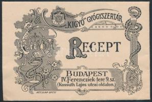 cca 1930-40 Kígyó Gyógyszertár, Bp., IV. Ferencziek tere 9. sz. receptboríték, 8x12cm