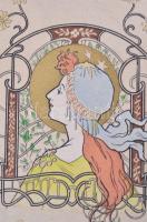 1900 Protestáns bál táncrendje szecessziós női motívummal / 1900 Dance card with art nouveau graphic...