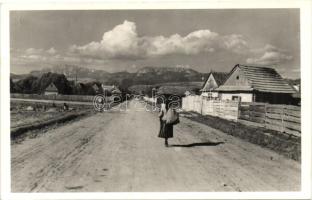 Csíkjenőfalva, Ineu; utca, Gyergyói-havasok / street, mountains (fa)