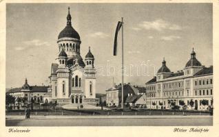 Kolozsvár, Cluj; Hitler Adolf tér / square (ragasztónyom / gluemark)