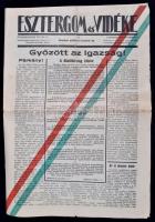 1938 Az Esztergom és Vidéke napilapnak az I. bécsi döntésről tudósító száma, nemzetiszín felülnyomással.