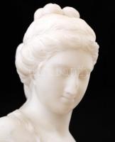 Márvány női büszt alabástrom talapzaton, jelzés nélkül, kis kopásnyomokkal, m: 25 cm