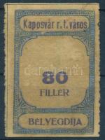 1927 Kaposvár városi illetékbélyeg 80f címernyomat nélkül RR! (~1.500.000)