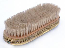 Curt Schlevogt malachit üveges ruhakefe, jelzés nélkül, hibátlan, réz-fa, 16×6 cm