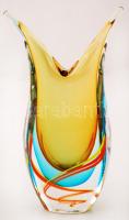 Giuliano Tosi (1942-): Díszváza. Több rétegű fújt üveg, jelzett, hibátlan /Giuliano Tosi: Glass vase, multi layered handmade glass. Hallmarked.  m:20,5 cm