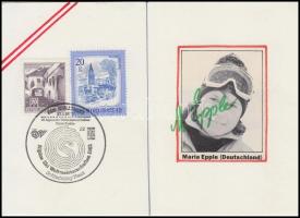 1982 Az osztrák alpesi síbajnokság négy versenyzője által aláírt első napi lebélyegzett levelezőlap ...