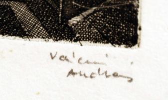 Váczi András(1967-): Szobabelső. Rézkarc, papír, jelzett, 10x10 cm