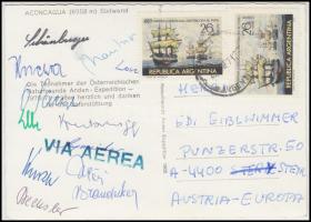 1970 Az osztrák  Andoki Expedíció tagjai által aláírt képeslap / 1968 Autograph signed postcard of the climber members of the Austrian Nature-friend Anden Expedition.