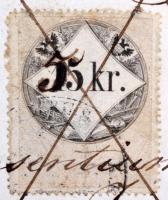 1866 Tiszabő egyházi engedély 15kr "1"-ese tintával átírva 5-ösre (55kr) okmánybélyeg RR!