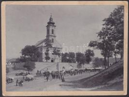 cca 1900 Etyeki utcarészletek(községháza az iskolával, gyógyszertár, katolikus templom, kilátás a Ká...