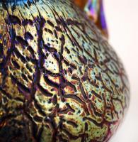 Szecessziós irizáló füles váza, fújt üveg, sérült, jelzés nélkül / Art nouveau glass vase. Cracked. ...