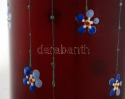 Díszváza, kézzel festett zománc díszítéssel, fújt üveg, jelzés nélkül, nagyon apró csorbával / Glass...