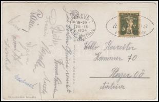 1934 Az osztrák válogatott labdarúgócsapat tagjainak saját kezű aláírásával elküldött képeslap Svájcból / 1934 Austrian national football team members signature on postcard send from Switzerland (Binder, Platzer, Serka, Rainer, Bican...)