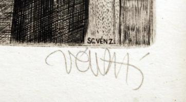 Vén Zoltán (1941- ): Asztali csendélet. Rézkarc, papír, jelzett, számozott (112/400), üvegezett kere...