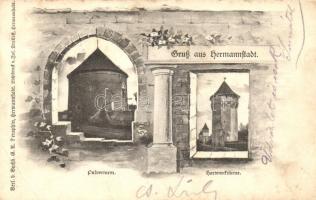 Nagyszeben, Hermannstadt, Sibiu; Lőportorony, Asztalos torony / Gunpowder and Carpenters towers, floral (EB)