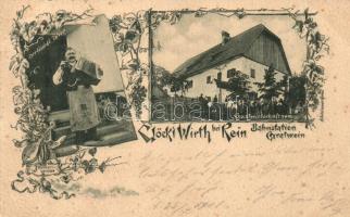 Rein, Glöck'l Wirth Gastwirtschaf zum Bahnstation Gratwein / guest house, accordionist, floral; A. Schlauer