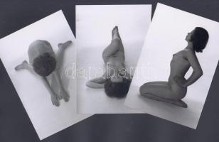 cca 1970 Műtermi helyzetgyakorlat, 13 db finoman erotikus fénykép, korabeli negatívról készült modern nagyítás, 13x9 cm / cca 1970 13 erotic photos, 13x9 cm