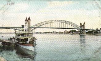 Bonn, Rhine bridge, pier with steamship (Rb)