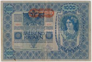 1902. 1000K mindkét oldal német, "Deutschösterreich" felülnyomással, hátlap rajz T:III ragasztott Adamo SK35/2