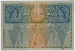 1902. 1000K mindkét oldal német, "Deutschösterreich" felülnyomással, hátlap rajz T:III rag...