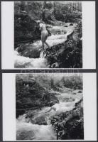 cca 1930 Korán reggel, patak partján, 5 db finoman erotikus fénykép, korabeli negatívról készült modern nagyítás, 13x18 cm-es fotópapíron / cca 1930 5 erotic photos, 13x18 cm