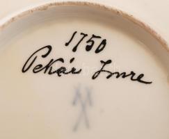 Pekár imre és Emma által festett antik porcelán csésze és 2 db csészealj, jelzett, hibátlan