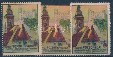 1910 Jöjjetek Pozsonyba 3 db levélzáró (1 magyar és 2 német)