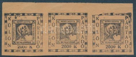 1925 Magyarországi Szocialista Munkáspárt tagsági bélyeg 2000K hármascsík
