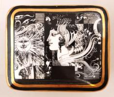 Hollóházi Szász Endre tervezte porcelán doboz, matricás, jelzett, hibátlan, 7×8 cm