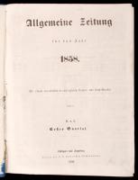 1858 Az Allgemeine Zeitung I. negyedéves számai bekötve korabeli papírkötésben. Regiszterrel, szép állapotban. Összesen 92 db újság. Zeitungs Exped: Wien bélyegzéssel / 1858 Complete quarter year of the Allgemeine Zeitung with postmarks. 92 papers in cartboard binding.