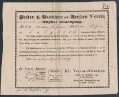 1839 a Pesti Első Betegsegélyező és Temetkezési Egylet német nyelvű tagfelvételi okmánya