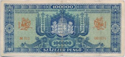 1945. 100.000P "kék", zöld "MNB" bélyeggel T:III kis szakadás
Hungary 1945. 100...