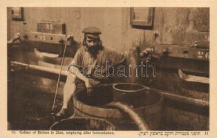 Cellars of Richon le Zion, emptying after fermentation, Israeli winery interior, judaica, Hebrew text