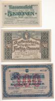 Ausztria / Bécs 1918. 5K + 50K + 100K szükségpénzek T:I-,II,III rögzítésnyomok a sarkakon Austria / Vienna 1918. 5 Kronen + 50 Kronen + 100 Kronen necessity notes C:AU,XF,F with fixation marks on corners