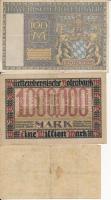 Németország / Weimari Köztársaság / Bajorország 1922. 100M + Württemberg 1923. 1.000.000M + Ravensbu...