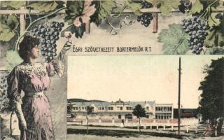 Eger, Szövetkezett Bortermelők Rt., hölgy szőlőkkel