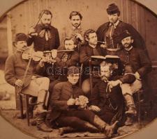 cca 1880 Könyv, zene, kártya, pipa... gondtalan fiatalság, Unghváry Vilmos m. kir. főmérnök gyűjtemé...